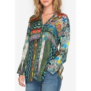 MSRP $290 NWOT Johnny Was Patchwork Silk Cane Blouse Size S-M | SAME DAY SHIP